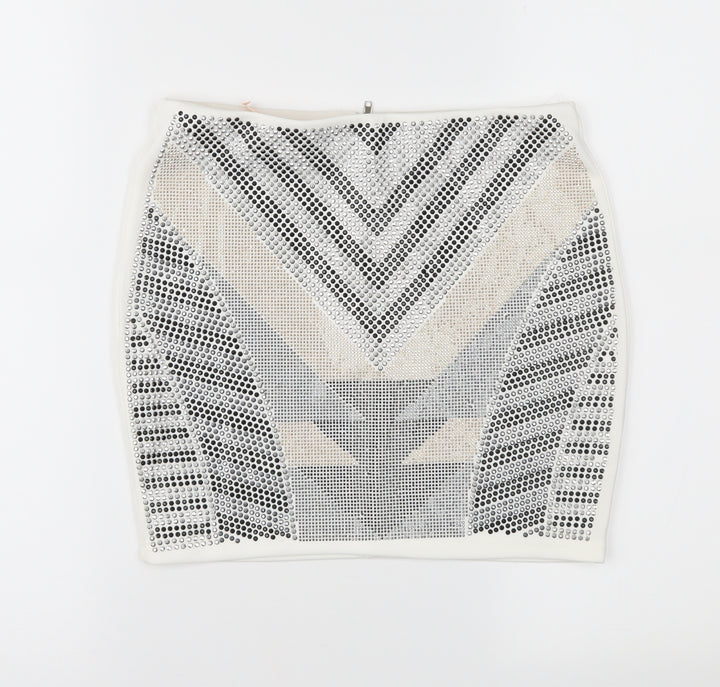 Eva & Lola Womens White Geometric Mini Skirt Size S