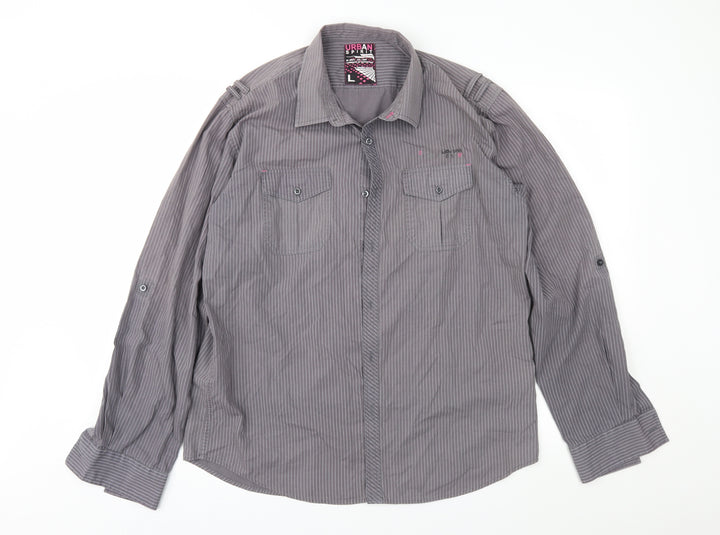 UrbanSpirit Mens Grey Striped Button-Up Size L