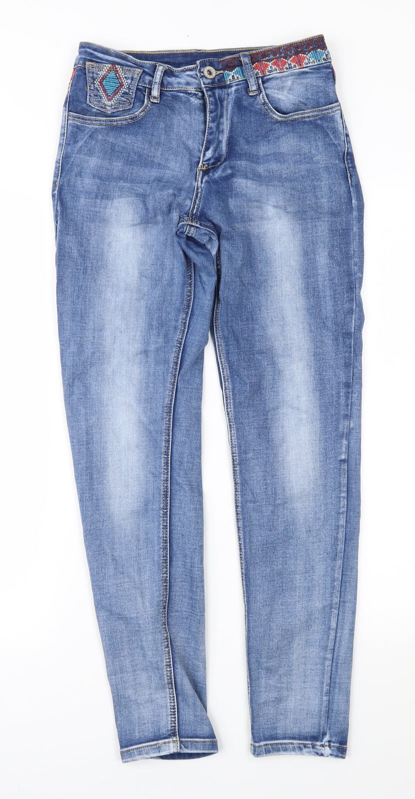 Onado Womens Blue Geometric Denim Skinny Jeans Size 8 L28 in