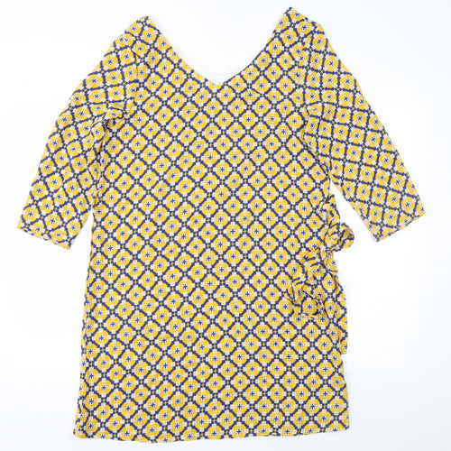 Melya Melody Womens Yellow Geometric  Shift  Size S