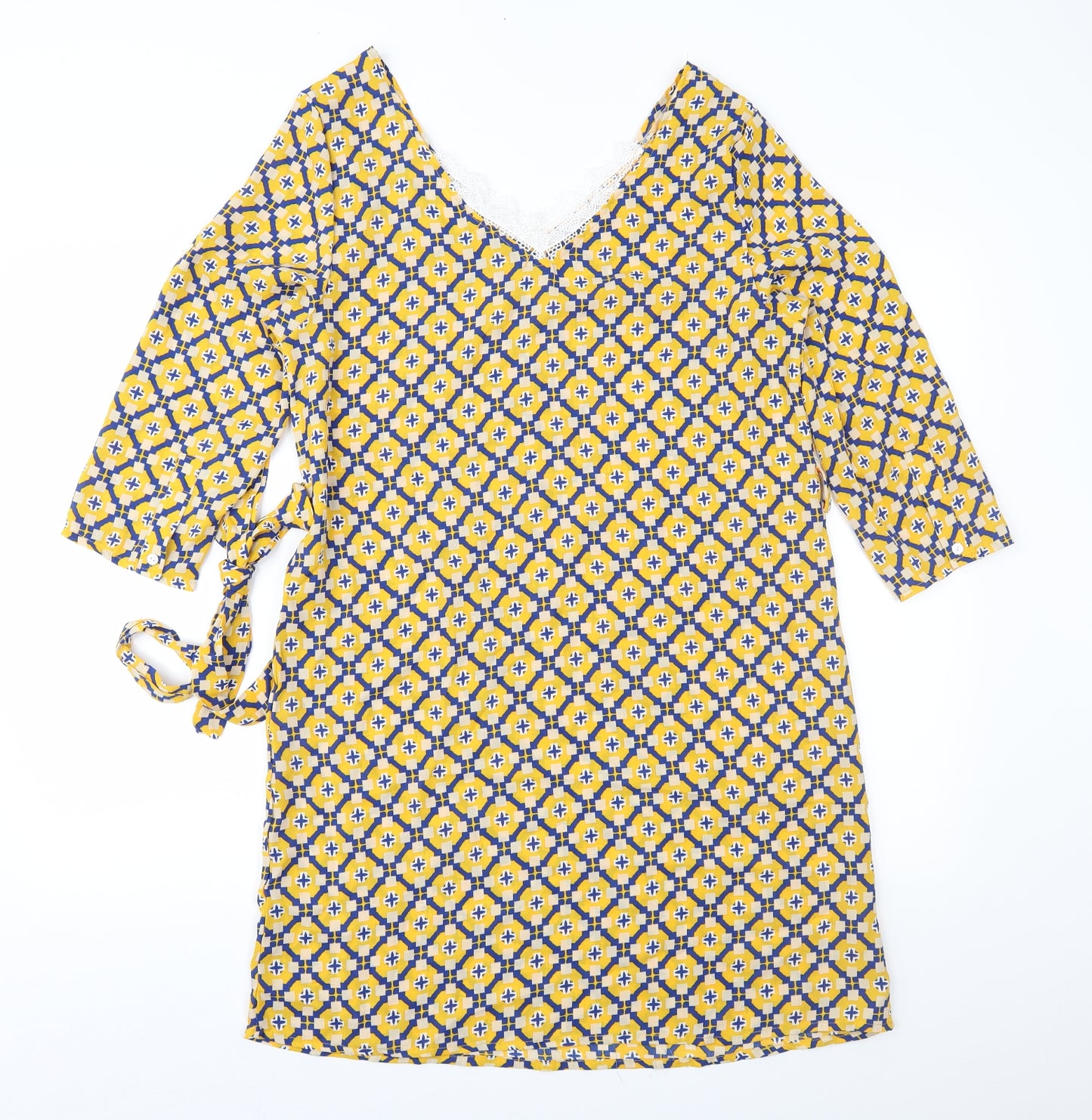 Melya Melody Womens Yellow Geometric  Shift  Size S
