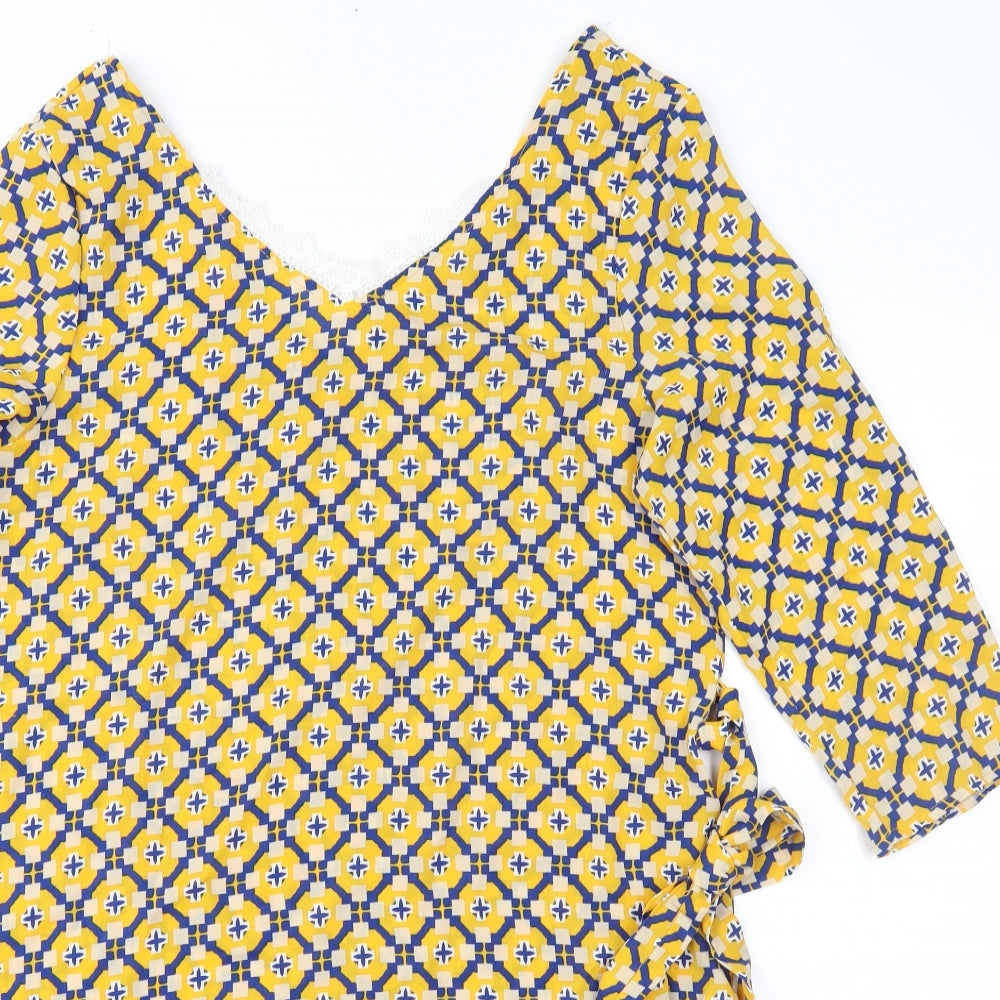 Melya Melody Womens Yellow Geometric  Shift  Size S