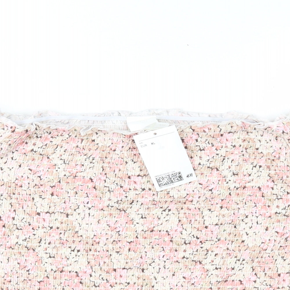 H&M Womens Pink Floral  Basic Blouse Size XL