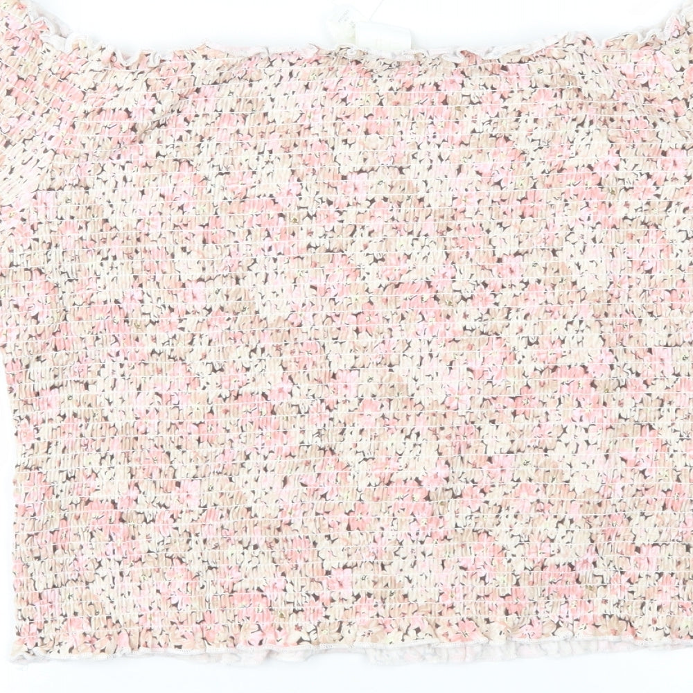 H&M Womens Pink Floral  Basic Blouse Size XL