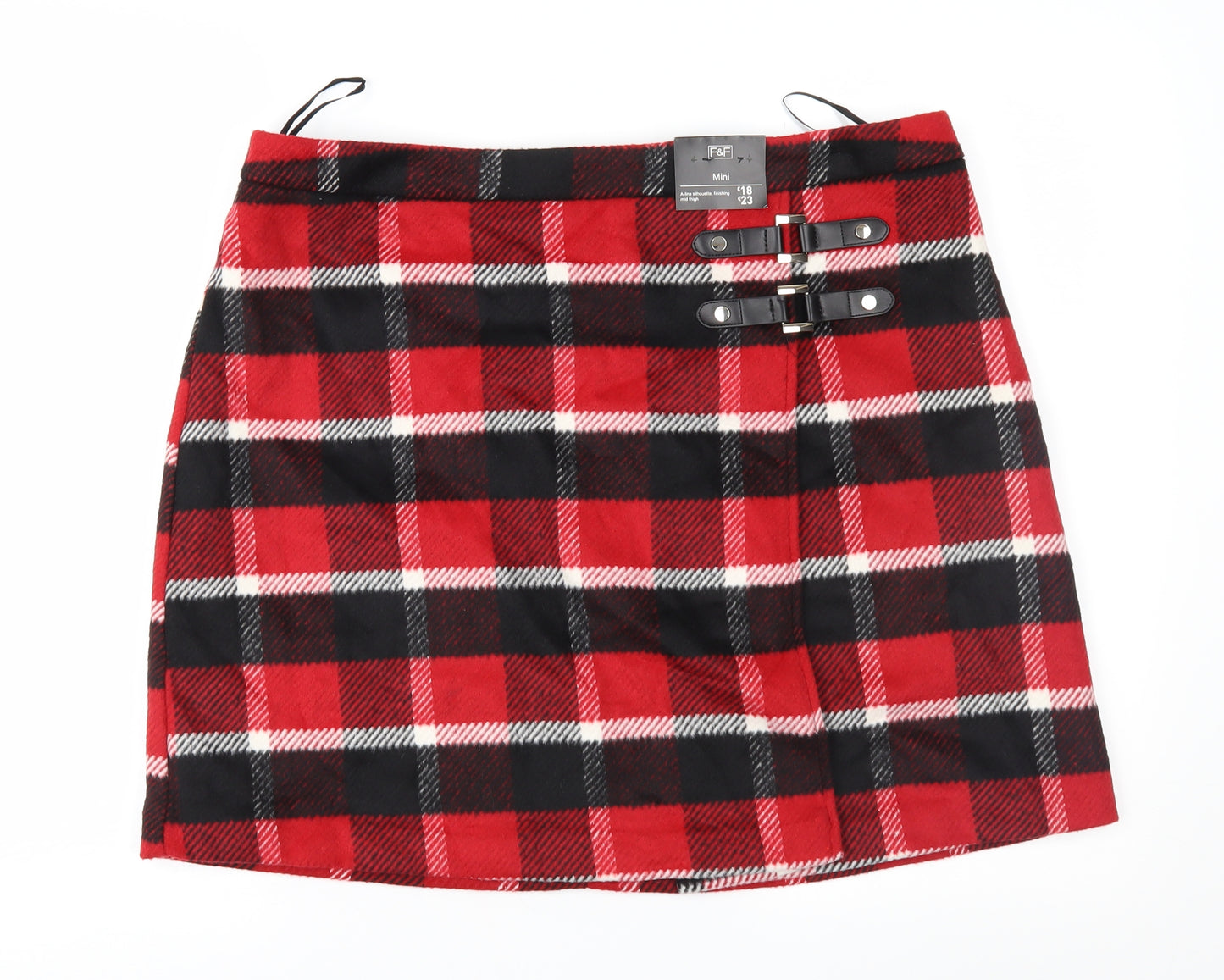 F&F Womens Red Check  Mini Skirt Size 16
