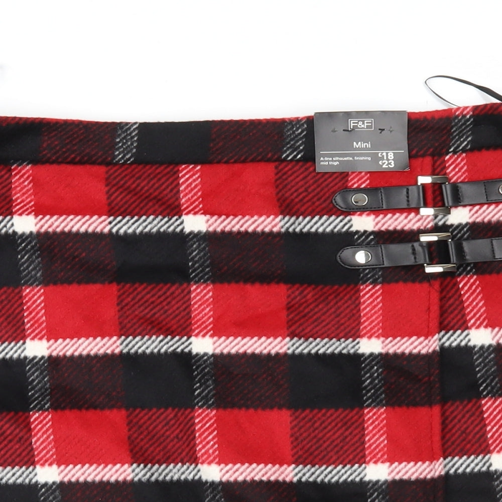 F&F Womens Red Check  Mini Skirt Size 16