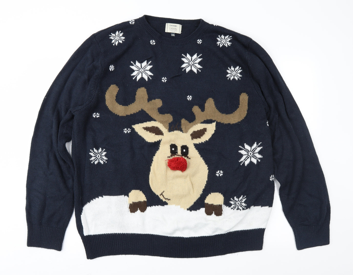 George Mens Black Fair Isle Knit Pullover Jumper Size 2XL  - Xmas