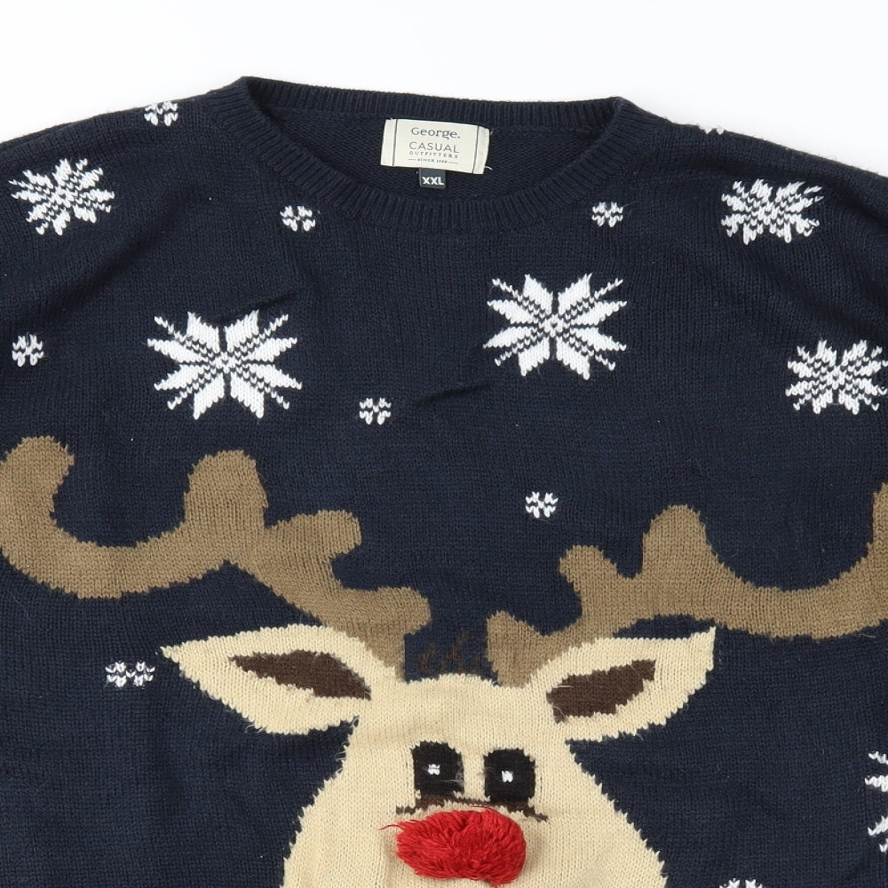 George Mens Black Fair Isle Knit Pullover Jumper Size 2XL  - Xmas