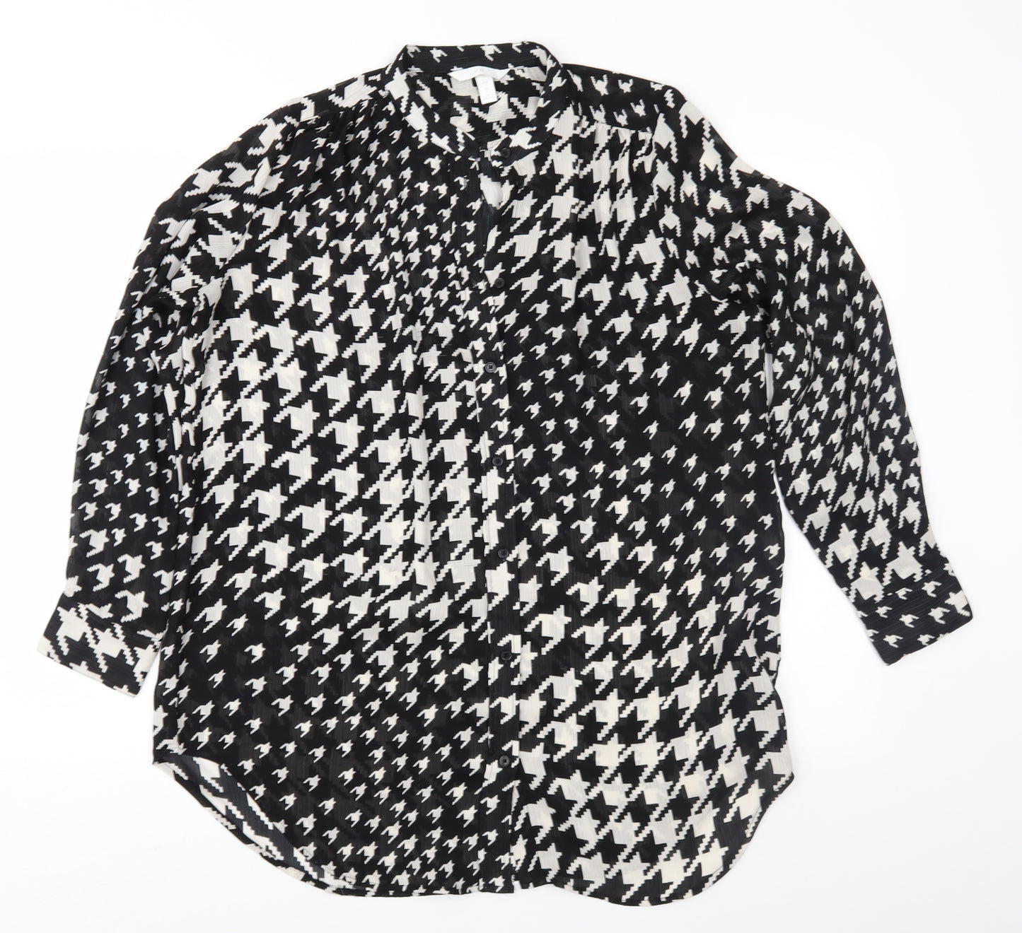 H&M Womens Black Geometric Chiffon Shirt Dress  Size S