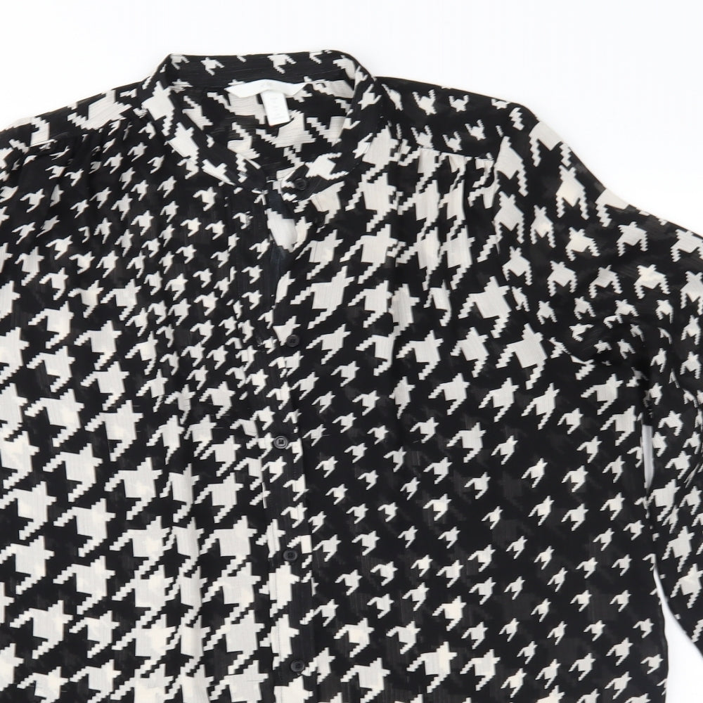 H&M Womens Black Geometric Chiffon Shirt Dress  Size S
