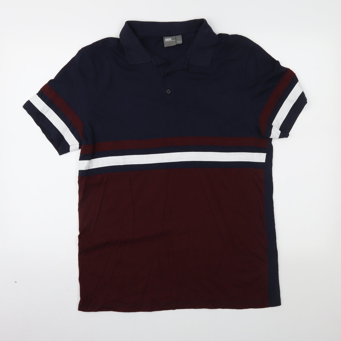 ASOS Mens Blue Colourblock Jersey  Polo Size L  - Organic Cotton