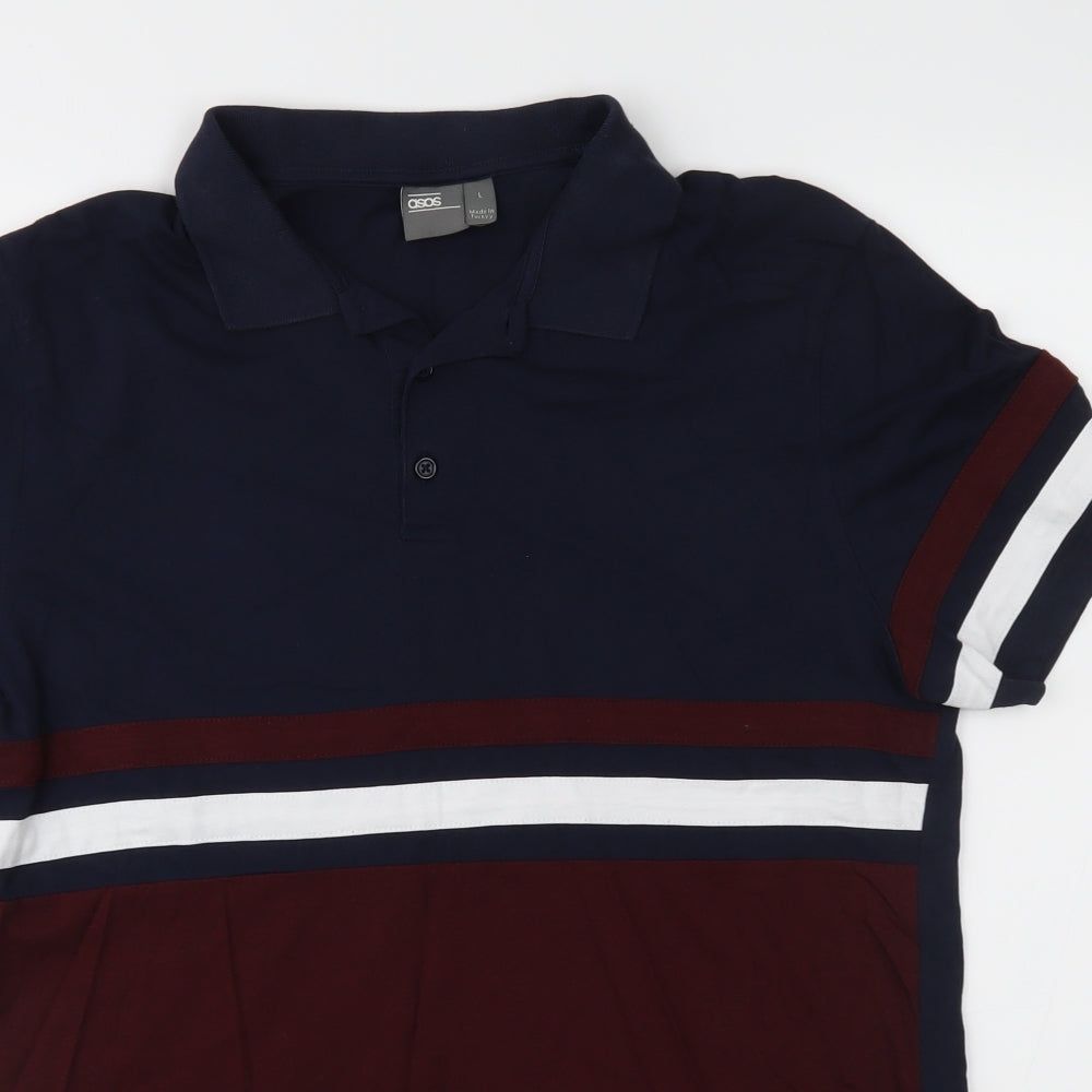 ASOS Mens Blue Colourblock Jersey  Polo Size L  - Organic Cotton