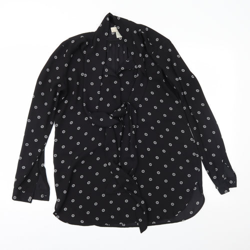 LOFT Womens Black Geometric Chiffon Basic Blouse Size S