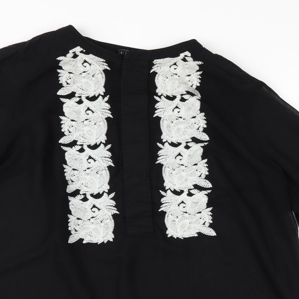 NEXT Womens Black Floral Chiffon Tunic Blouse Size 6
