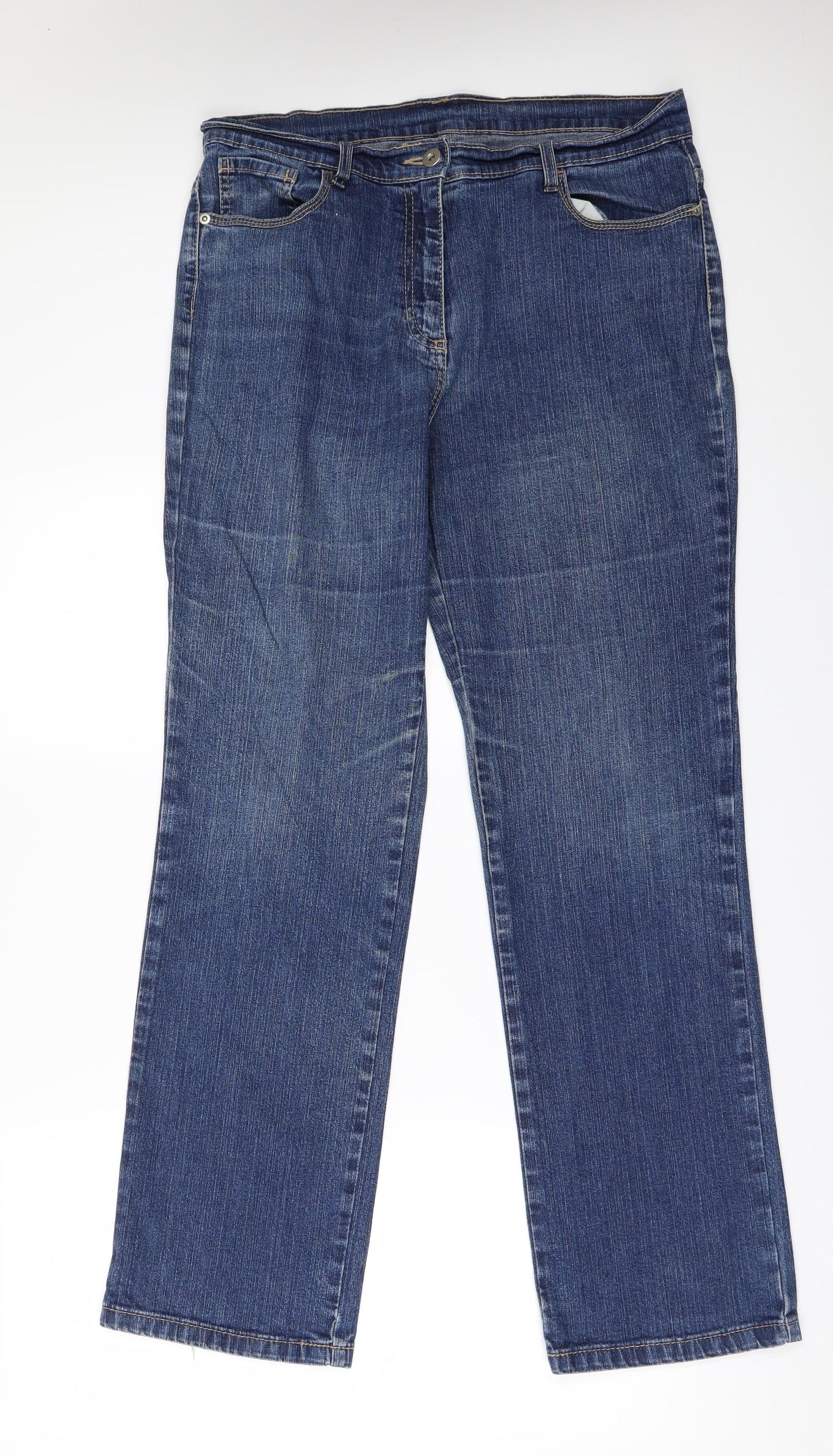 Marks and Spencer Womens Blue  Denim Wide-Leg Jeans Size 16 L31 in
