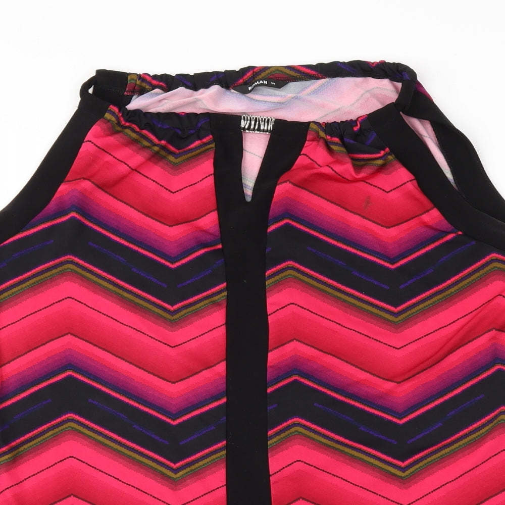 Roman Womens Pink Argyle/Diamond  Basic T-Shirt Size 14