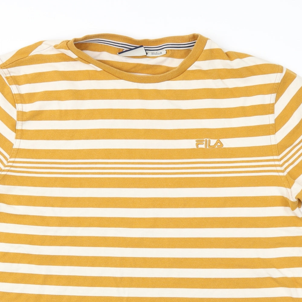 FILA Mens Yellow Striped   T-Shirt Size M
