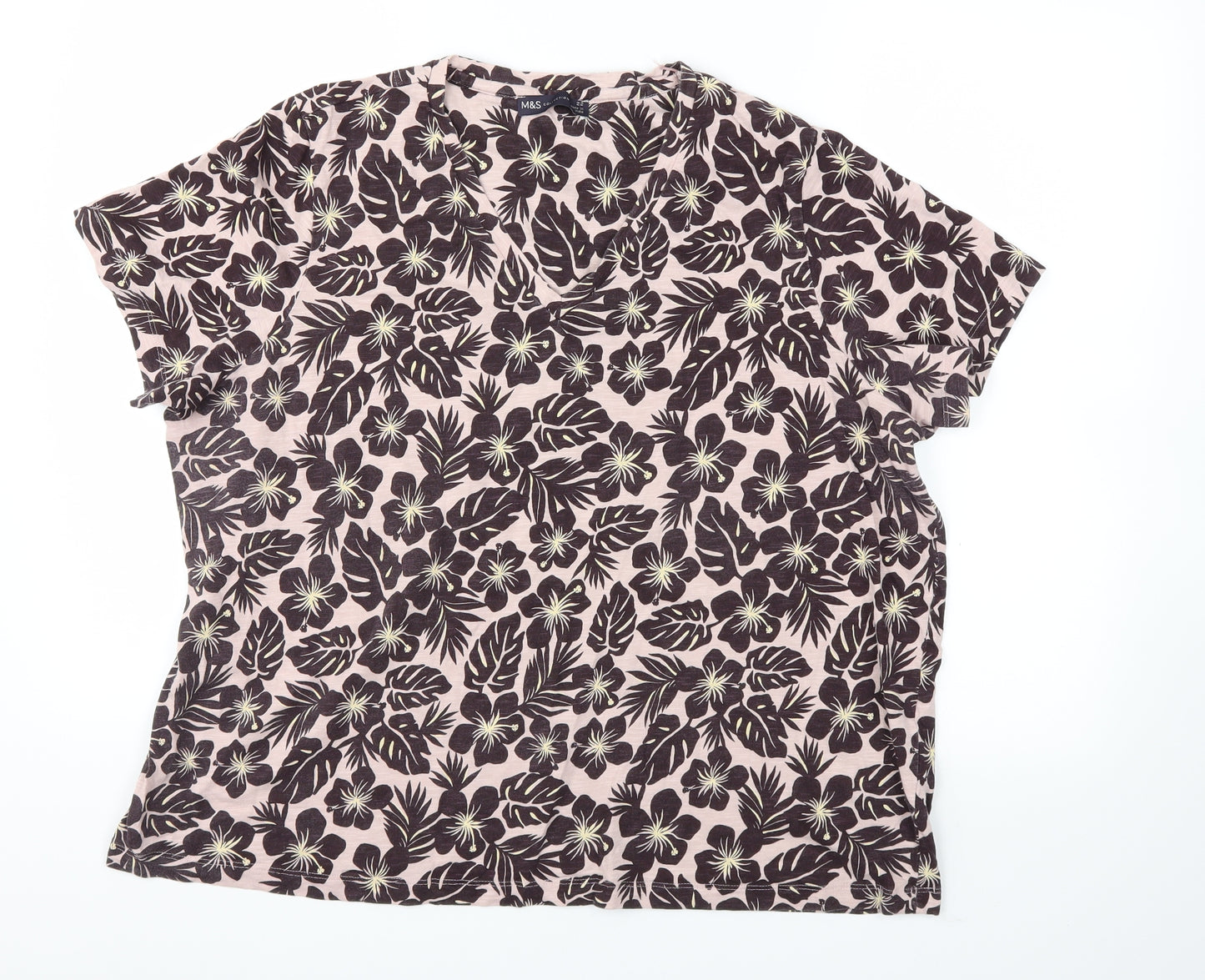 M&S Womens Pink Floral  Basic T-Shirt Size 22