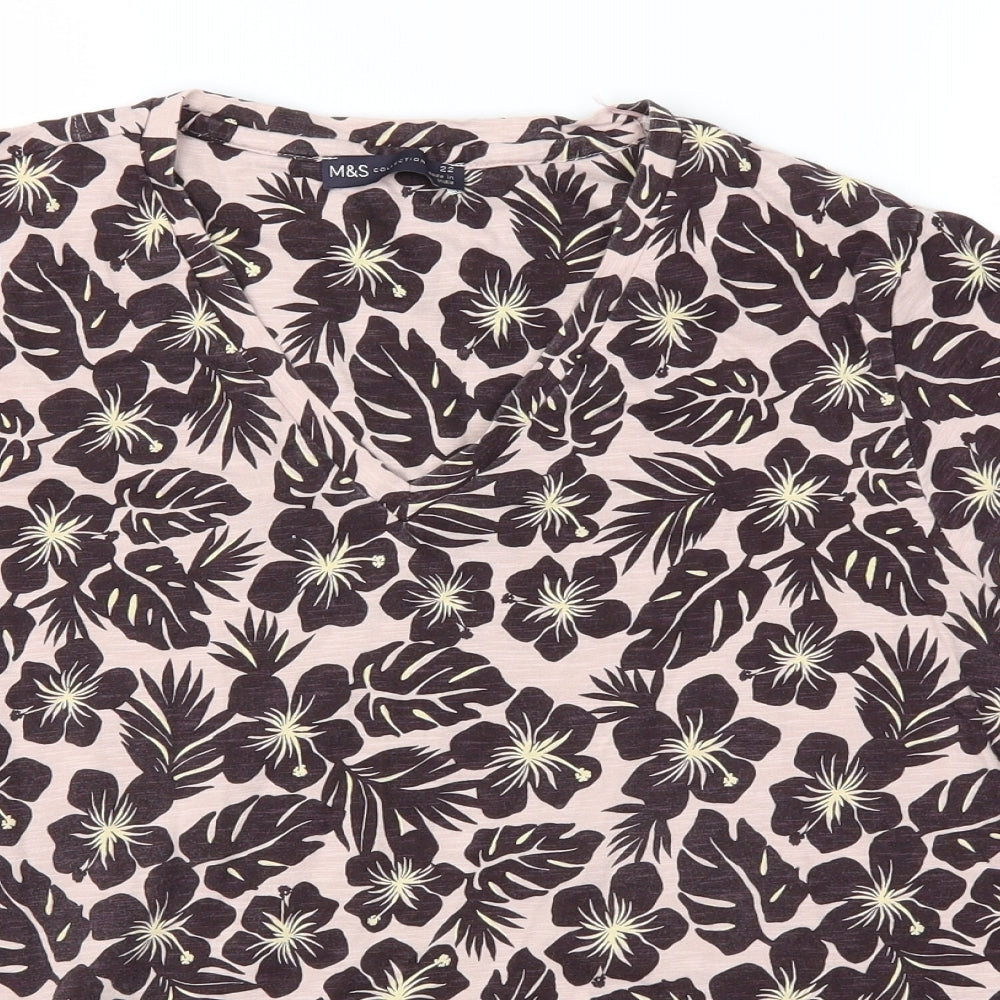 M&S Womens Pink Floral  Basic T-Shirt Size 22