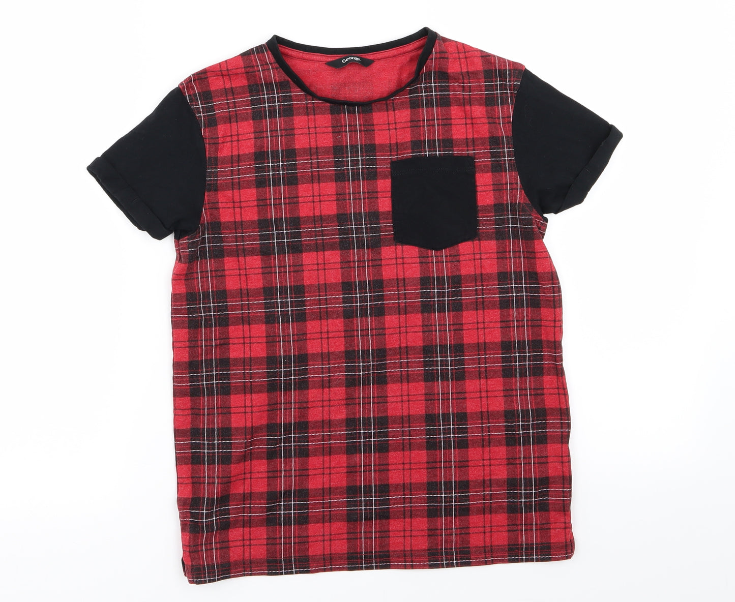 Asda George Girls Red Check  Basic T-Shirt Size 10-11 Years