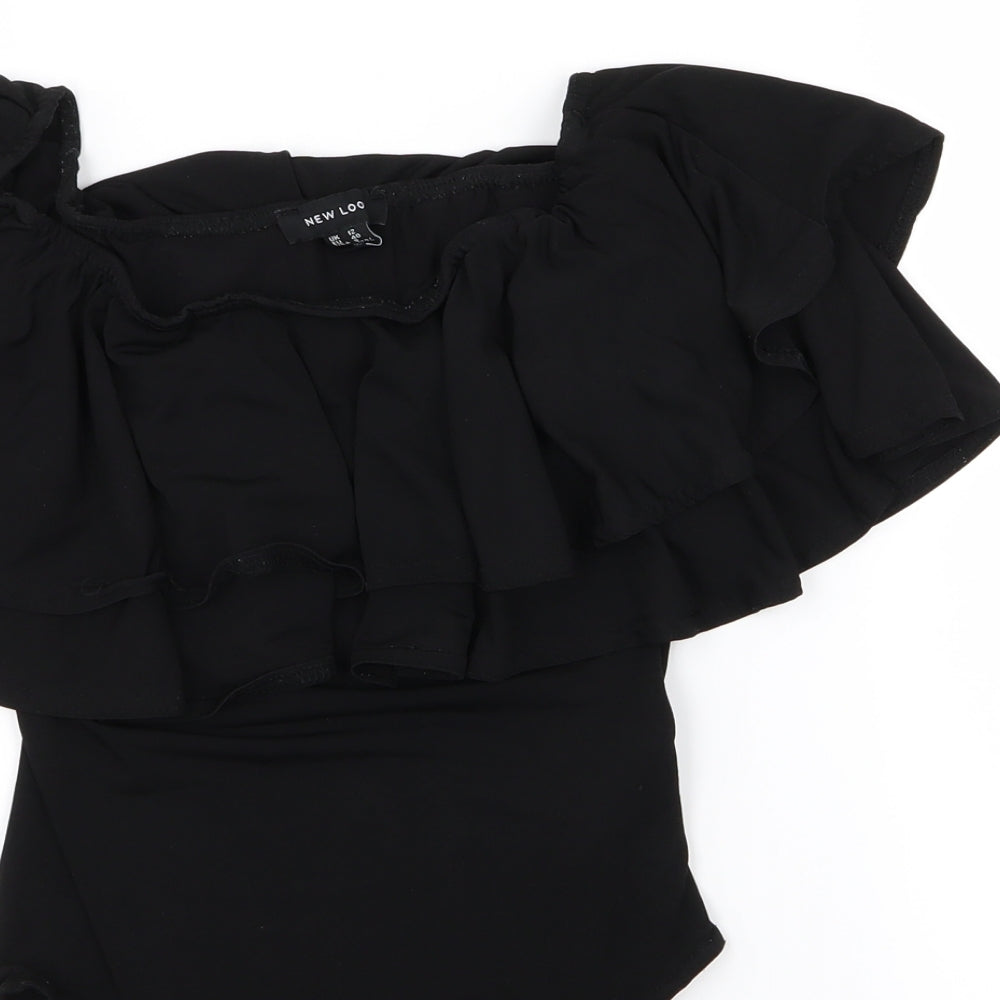 New Look Womens Black  Rayon Bodysuit One-Piece Size 12