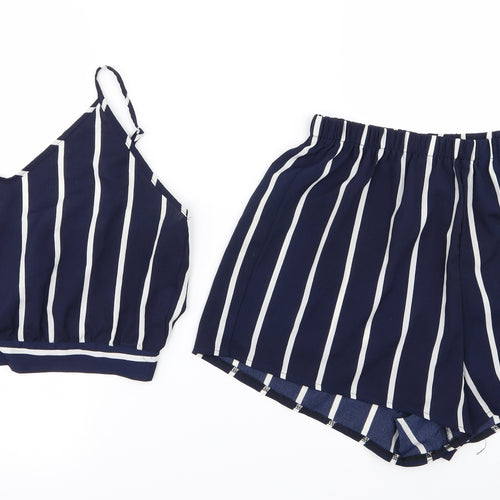 Preworn Womens Blue Striped  Camisole Tank Size L  - short/top set
