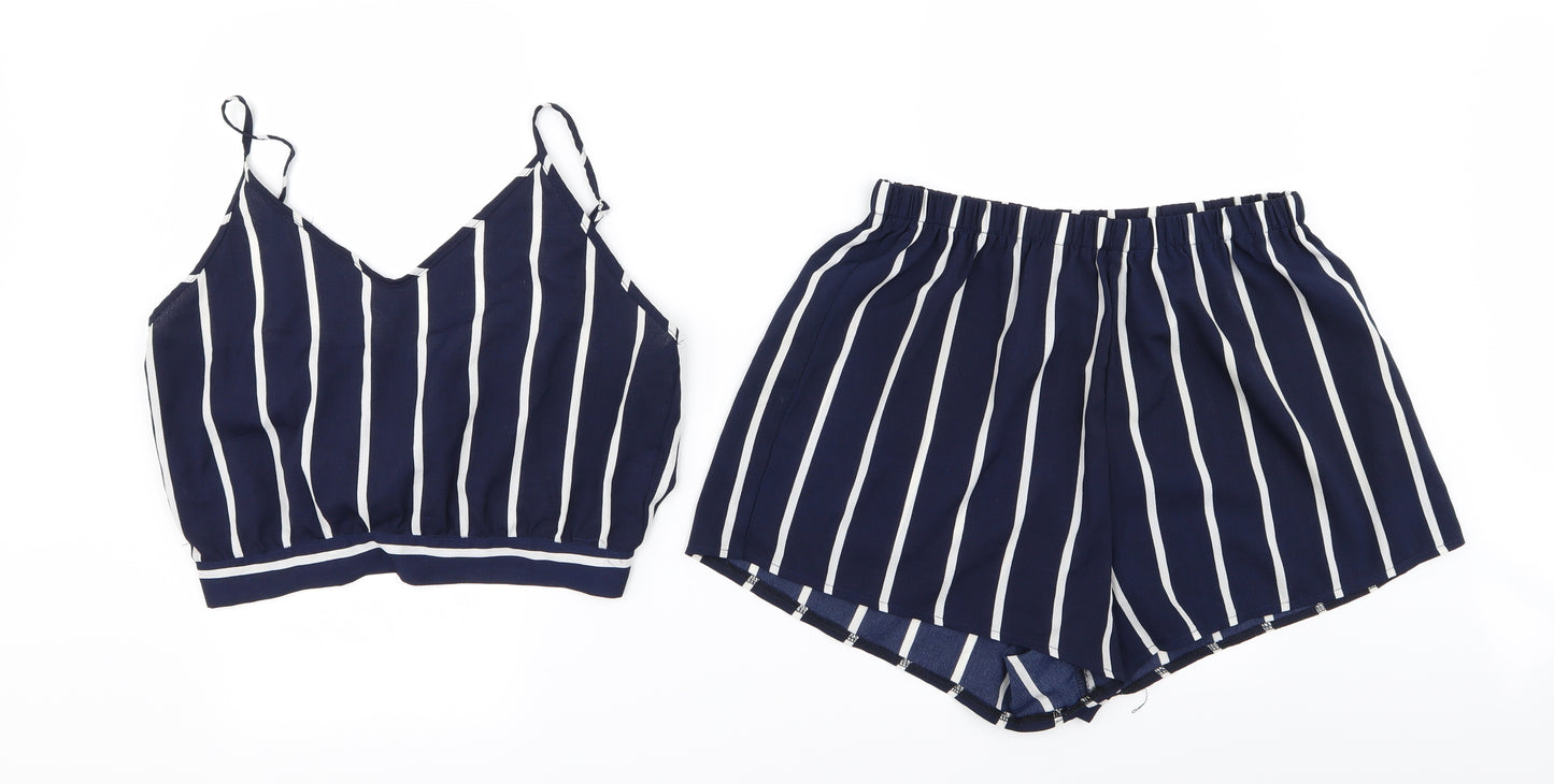 Preworn Womens Blue Striped  Camisole Tank Size L  - short/top set