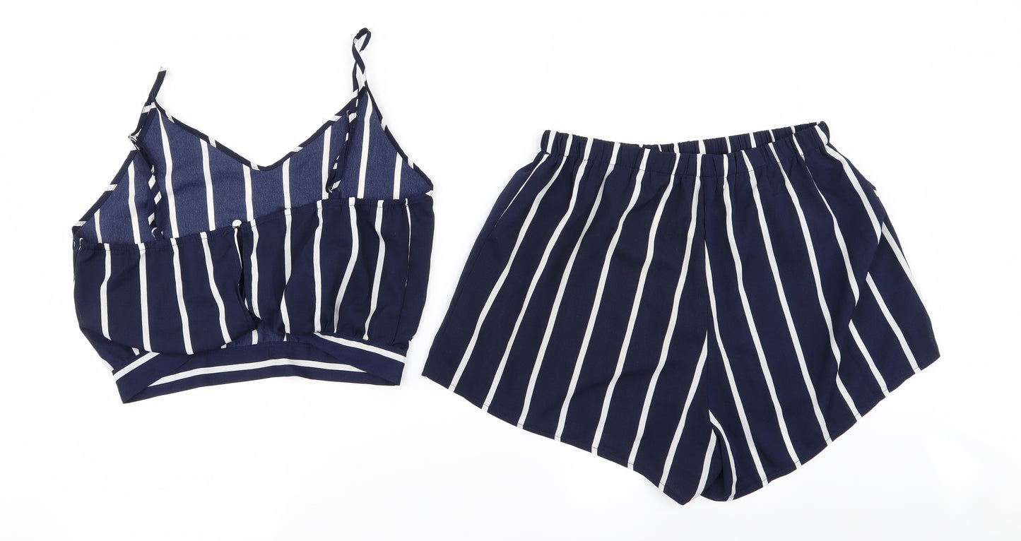Preworn Womens Blue Striped  Camisole Tank Size L  - short/top set