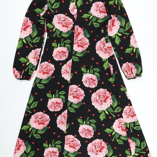 Dorothy Perkins Womens Black Floral  Fit & Flare  Size 8