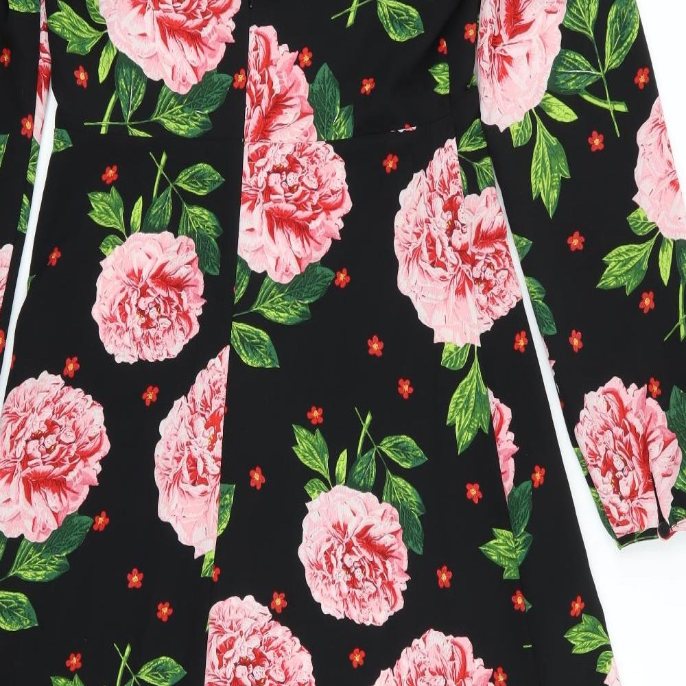 Dorothy Perkins Womens Black Floral  Fit & Flare  Size 8
