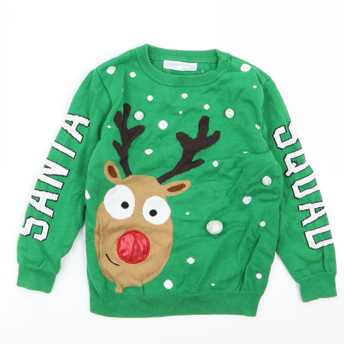 Primark Boys Green   Pullover Jumper Size 5-6 Years  - christmas