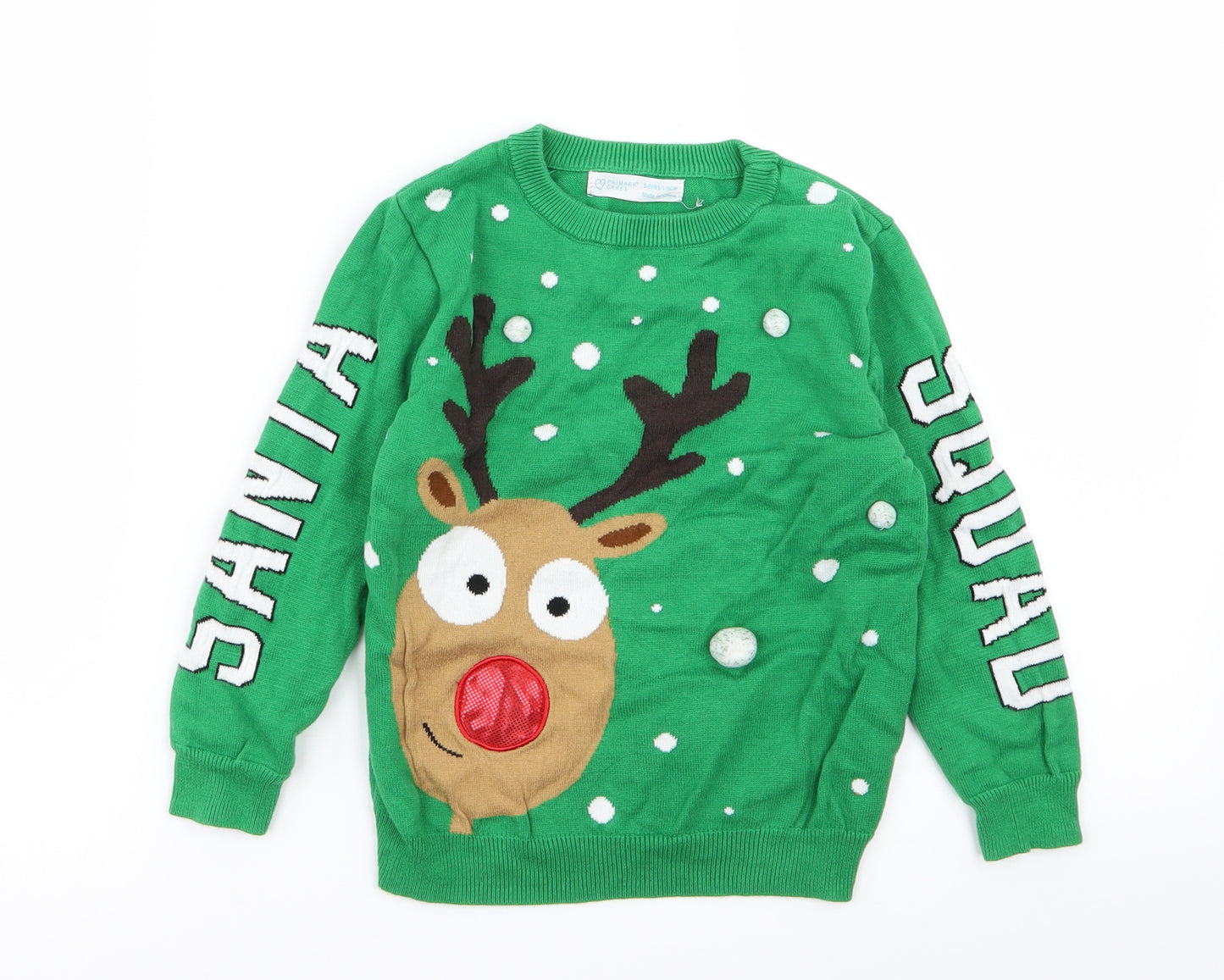 Primark Boys Green   Pullover Jumper Size 5-6 Years  - christmas