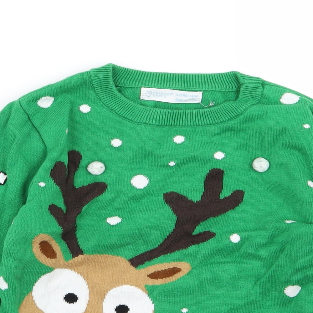 Primark Boys Green   Pullover Jumper Size 5-6 Years  - christmas
