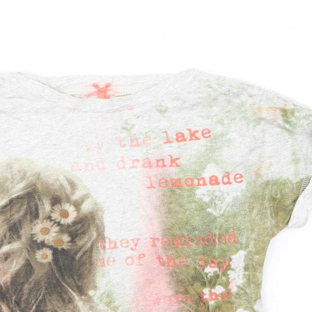 NEXT Girls Grey Floral  Basic T-Shirt Size 7 Years