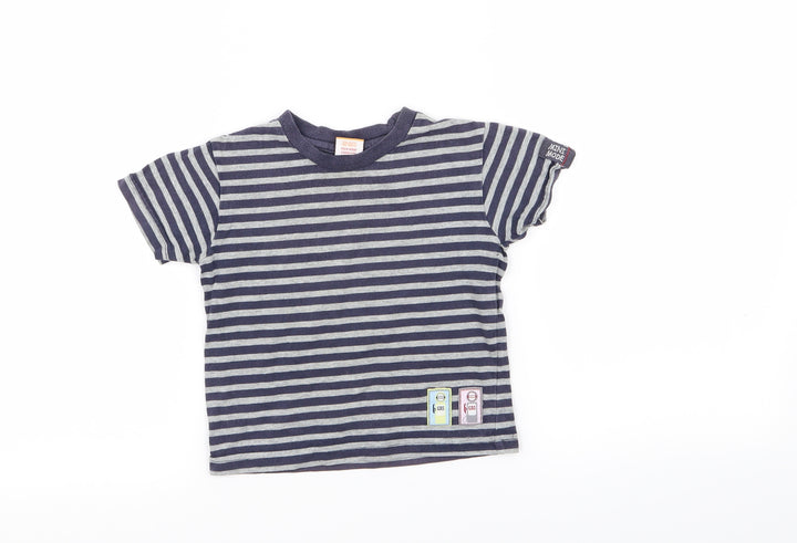 MINIMODE Boys Blue Striped Basic T-Shirt Size 18-24 Months