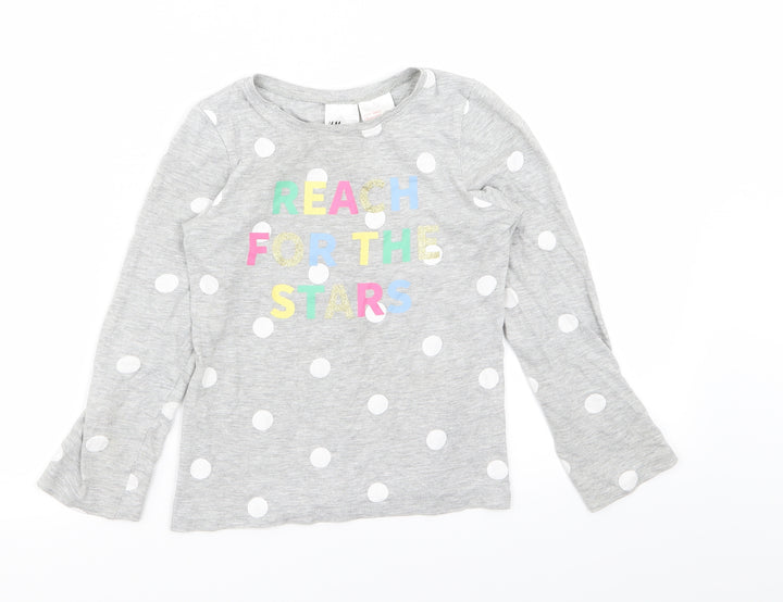 H&M Girls Grey Polka Dot  Basic T-Shirt Size 7-8 Years
