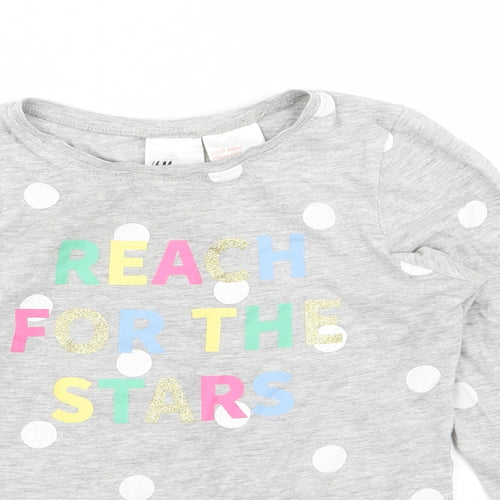 H&M Girls Grey Polka Dot  Basic T-Shirt Size 7-8 Years