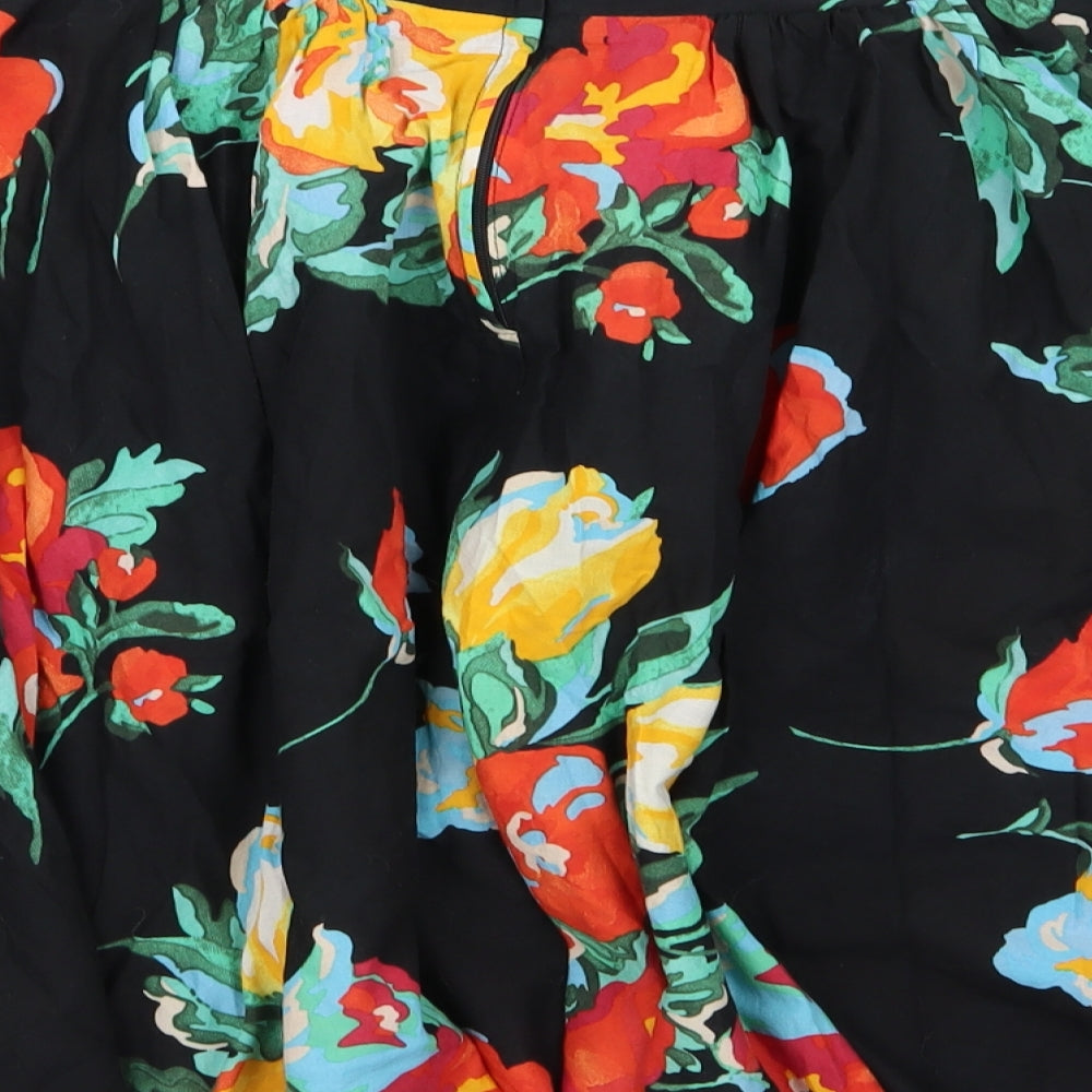 Dorothy Perkins Womens Black Floral  Flare Skirt Size 10