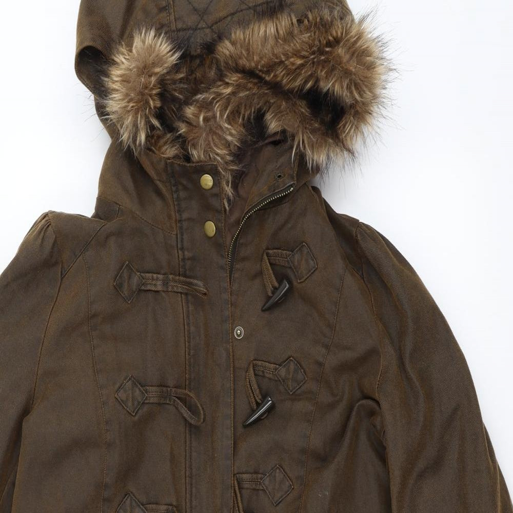 South Womens Brown   Parka Coat Size 10  - FUR TRIM
