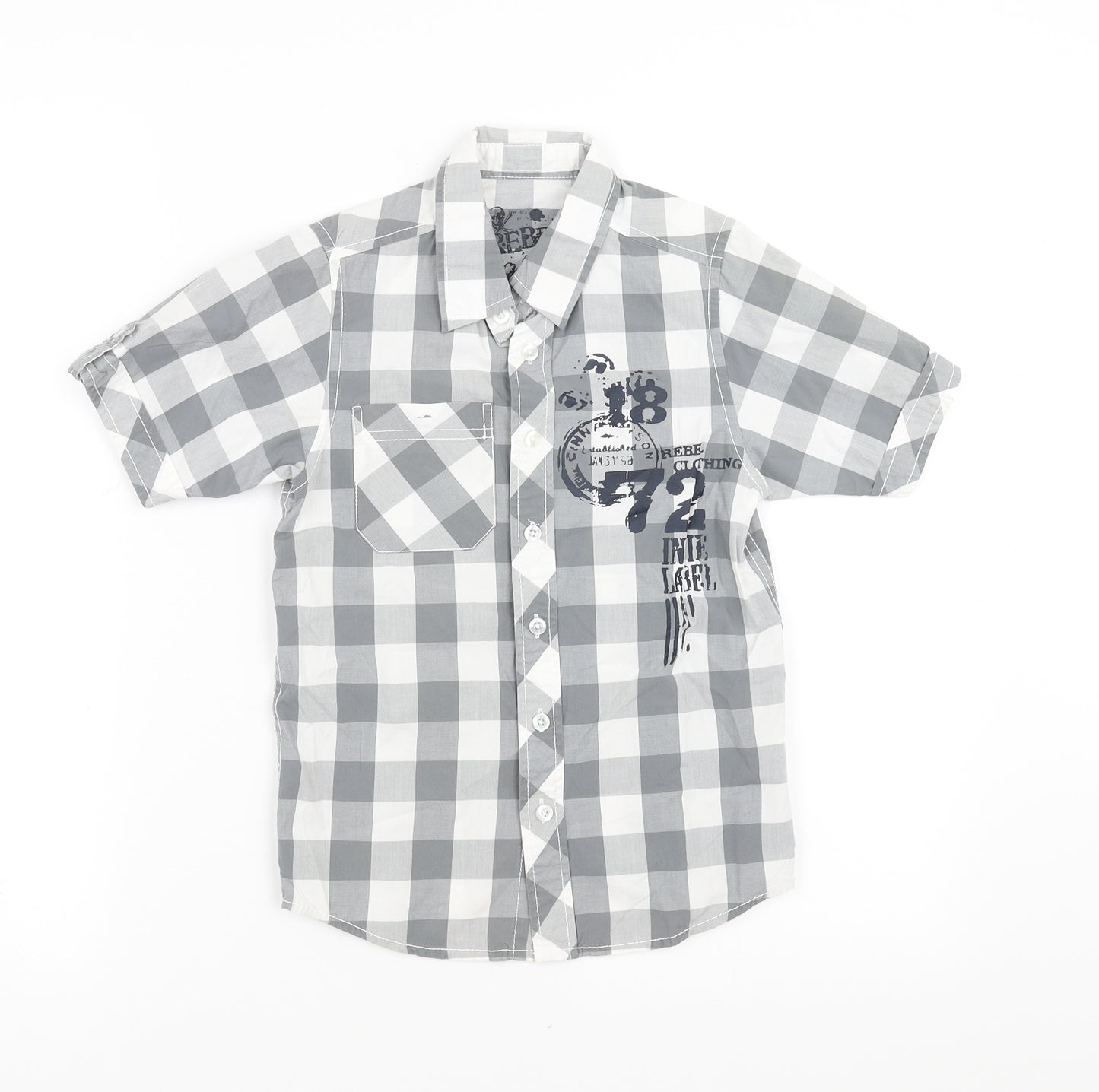 Rebel Boys Grey Check  Basic Button-Up Size 7-8 Years