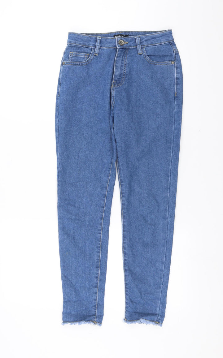 Boohoo Womens Blue Denim Skinny Jeans Size 6 L27 in - distressed hem