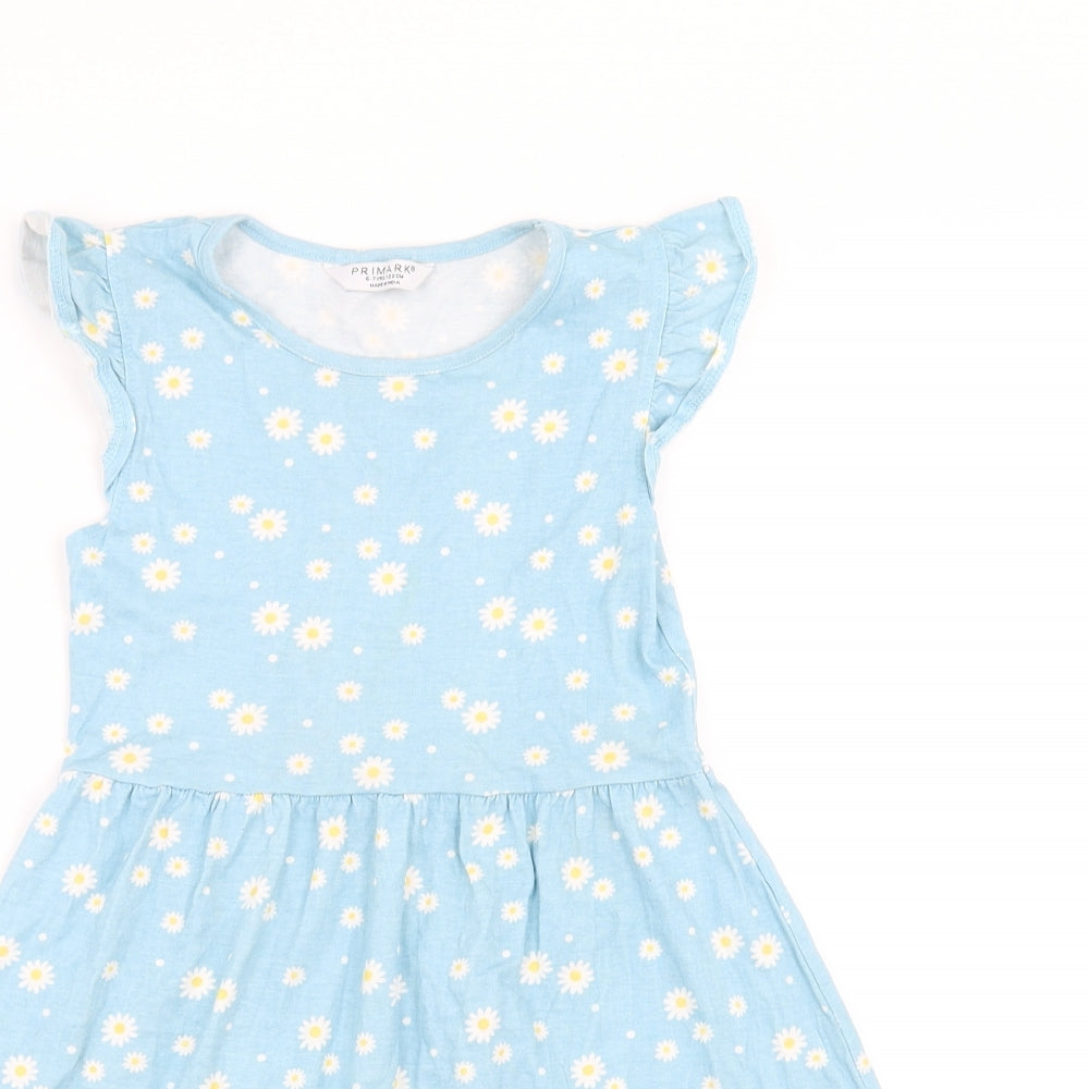 Primark Girls Blue Floral  Fit & Flare  Size 6-7 Years