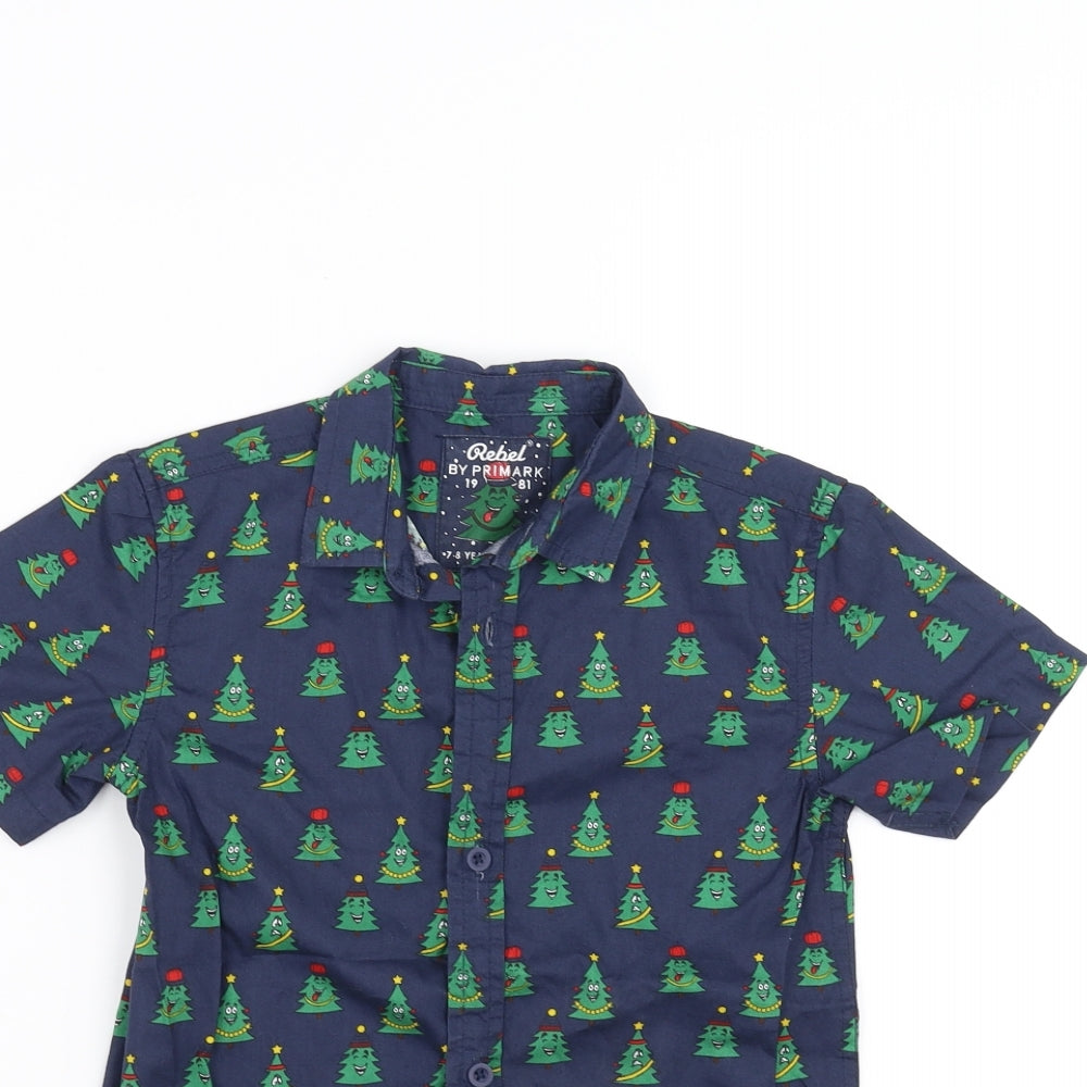 Primark Boys Blue   Basic Button-Up Size 7-8 Years  - christmas