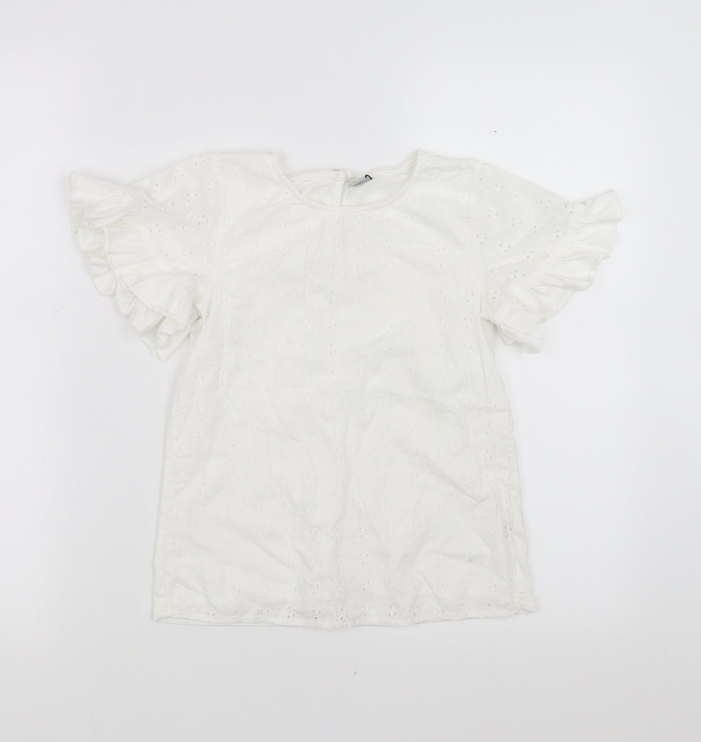 Sainsburys Girls White Floral  Basic Blouse Size 9 Years  - crochet detail