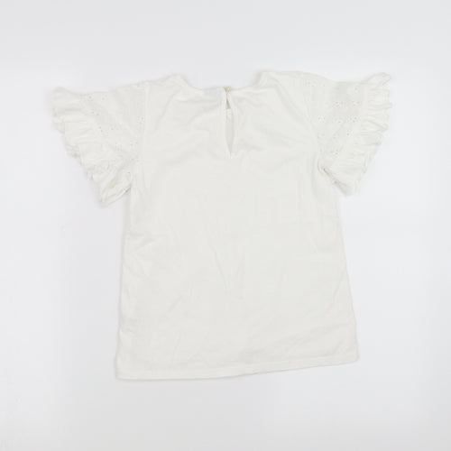 Sainsburys Girls White Floral  Basic Blouse Size 9 Years  - crochet detail