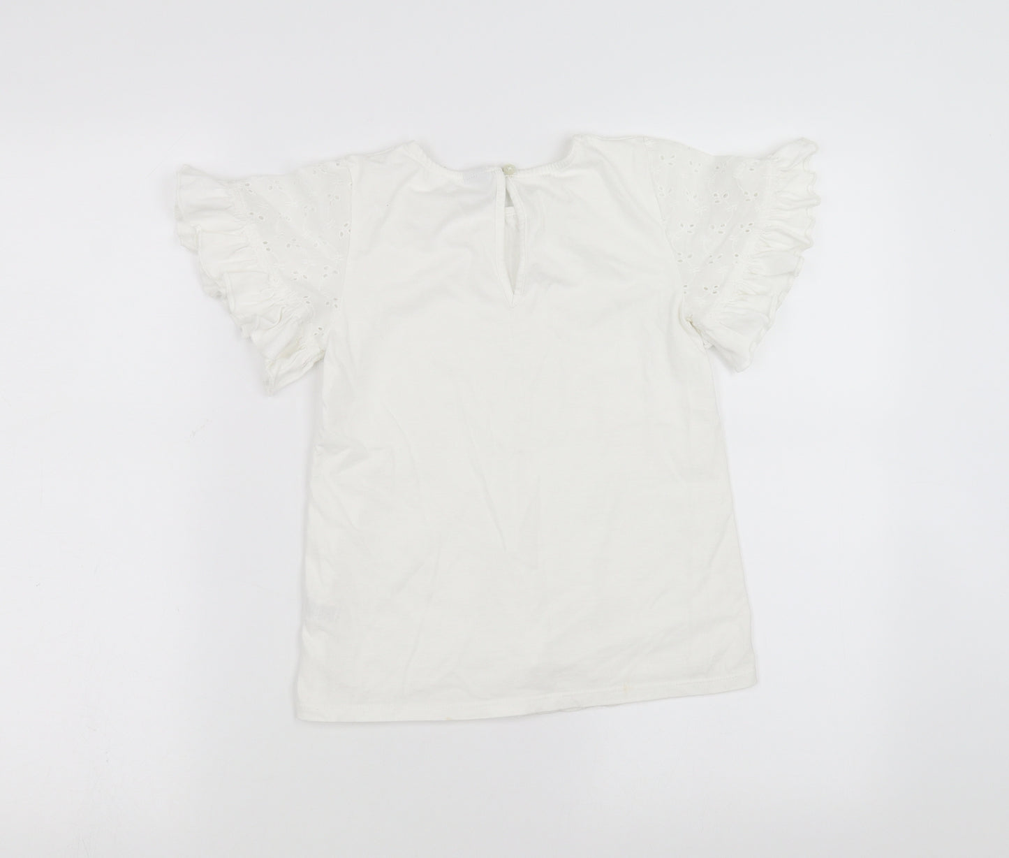 Sainsburys Girls White Floral  Basic Blouse Size 9 Years  - crochet detail