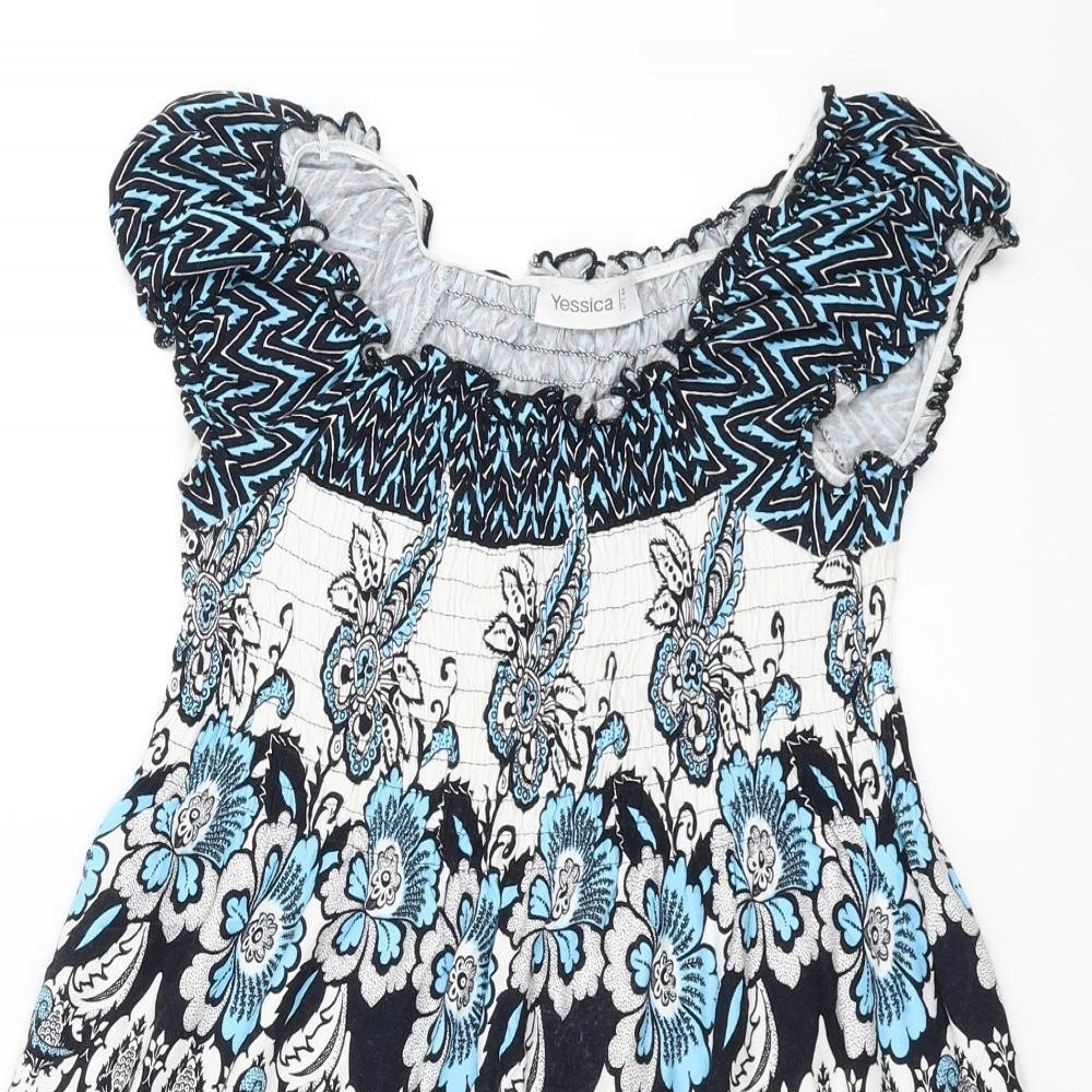 Yessica Womens Blue Floral  Basic Blouse Size M