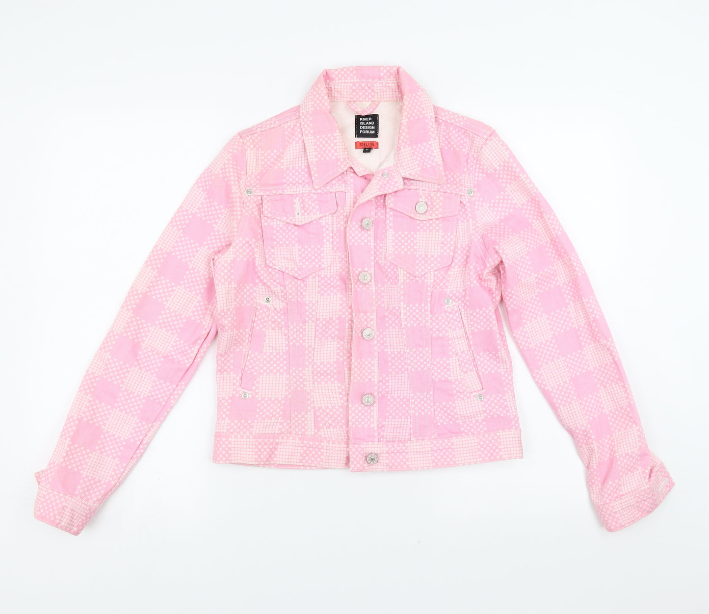 River Island Womens Pink Floral Denim Jacket  Size 10