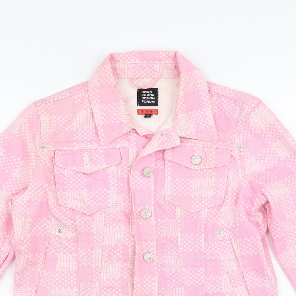 River Island Womens Pink Floral Denim Jacket  Size 10