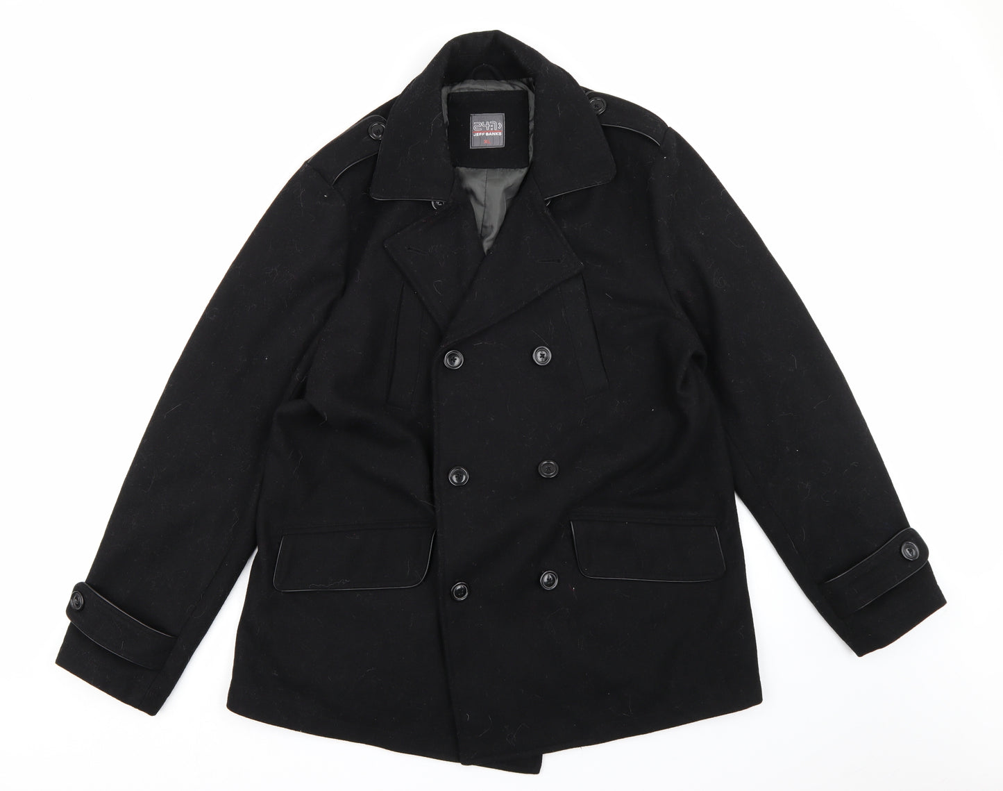 Jeff Banks Mens Black  Fleece Pea Coat Coat Size XL
